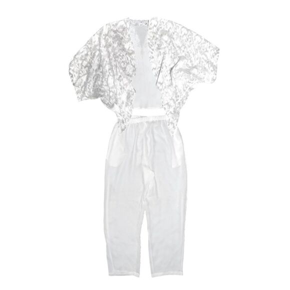 Fantasies by Morgan Taylor 3pc Vintage Bridal PJ Pajama Set Sheer Lace Floral - Picture 1 of 12